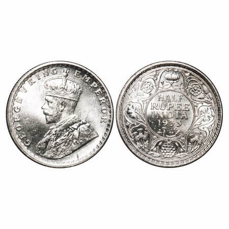 George V, Silver, Half Rupee, 1933, Calcutta Mint, No dot. F. Prid 333. GK 1073. Mint Stat