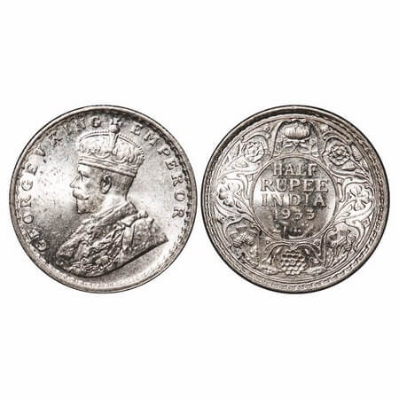 George V, Silver, Half Rupee, 1933, Calcutta Mint, No dot. F. Prid 333. GK 1073. Brilliant