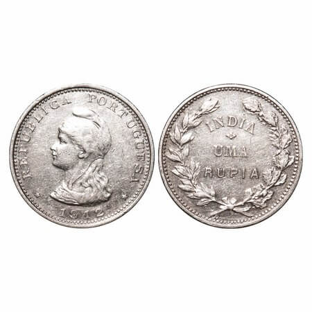 Indo Portuguese, Silver Rupia, 11.52g, Republic (1910-1961 AD), 1912, Liberty Head to left