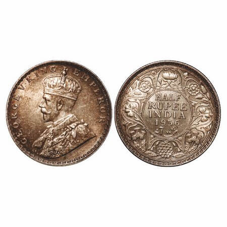 George V, Silver, Half Rupee, 1936, Bombay Mint, Dot. F. Prid 350. GK 1076. About Uncircul