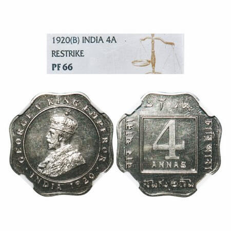 George V, Copper-Nickel, 4 Annas, 1920, Bombay Mint, Dot. F. Prid Unlisted. Paul Stevens 8