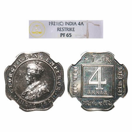George V, Copper-Nickel, 4 Annas, 1921, Calcutta Mint, No dot. F. Prid 876. Paul Stevens 8