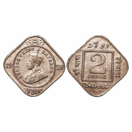 George V, Copper-Nickel, 2 Annas, 1926, Bombay Mint, Dot. F Prid 899. GK 1129. Almost Unci
