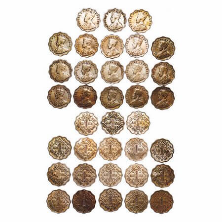 George V, Copper-Nickel, 1 Anna, (lot of 18 coins), 1 & 2) 1913, Bombay Mint, No dot, 3) 1