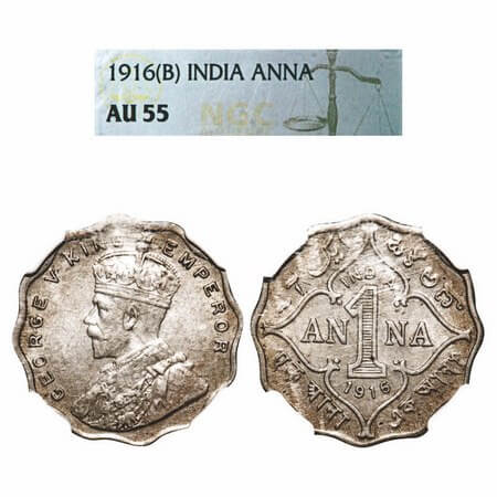 George V, Copper-Nickel, 1 Anna, 1916, Bombay Mint, No dot. F. Prid 946. GK 1146. NGC Slab