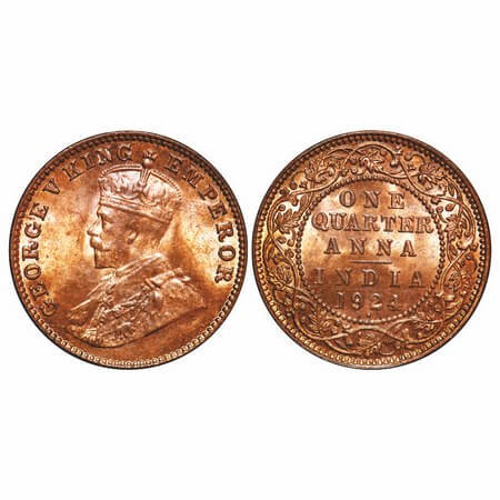 George V, Bronze, Quarter Anna, 1924, Bombay Mint, Dot. F. Prid 677. GK 1180. Uncirculated