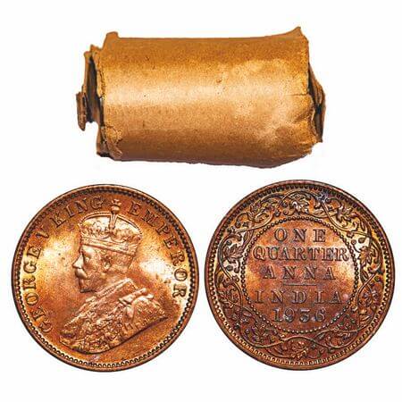 George V, Bronze, Quarter Anna, 1936, (31 coins), Calcutta Mint, No dot. There are 31 coin