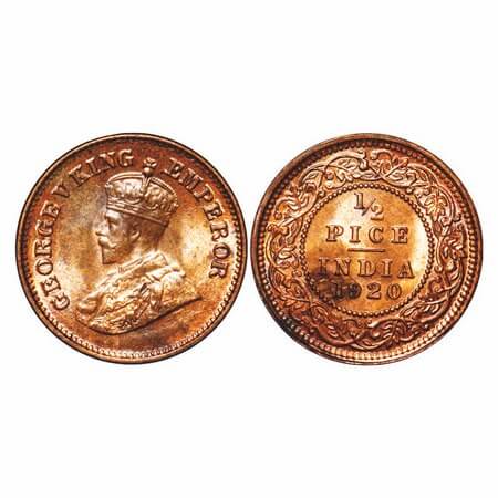 George V, Bronze, 1/2 Pice, 1920, Calcutta Mint, No mint mark. F. Prid 753. GK 1206. Brill