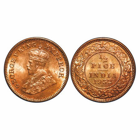 George V, Bronze, 1/2 Pice, 1932, Calcutta Mint, No mint mark. F. Prid 765. GK 1218. Mint 