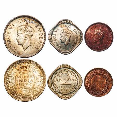George VI, Mix-Metal, (3 coins), 1940, 1) Half Silver, Rupee, Bombay Mint, A(a)/I, Dot, Se