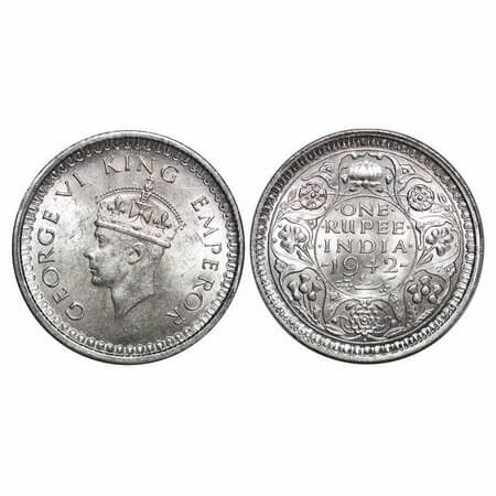 George VI, Half Silver, Rupee, 1942, Bombay Mint, B(a)/II, Diamond, Security edge. F. Prid