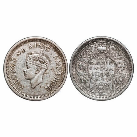 George VI, Half Silver, Rupee, 1944, Lahore Mint, D/II, 'L' raised, Security edge, Thick '