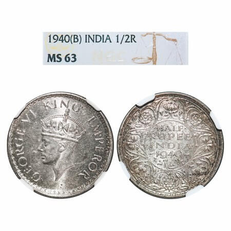 George VI, Half Silver, Half Rupee, 1940, Bombay Mint, A(a)/I, Dot, Milled edge, Head Type