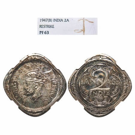 George VI, Copper-Nickel, 2 Annas, 1947, Bombay Mint, Dots by year. F. Prid 923. Paul Stev
