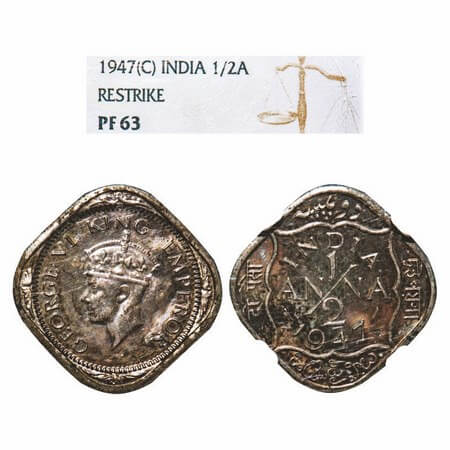 George VI, Copper-Nickel, 1/2 Anna, 1947, Calcutta Mint, No mint mark. F. Prid Unlisted. P