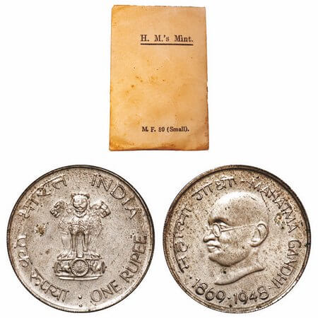 1 Rupee, Nickel, 1969, Mahatma Gandhi, Bombay Mint, IN H.M.Mint paper cover. Uncirculated.