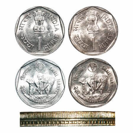 1 Rupee, 1987, Copper-Nickel, (2 Coins), Bombay Mint, Small Farmers, two different edges M