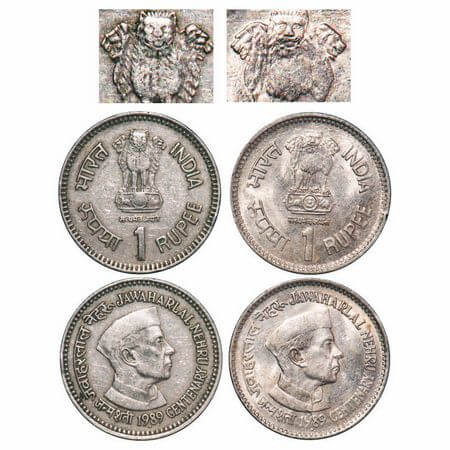 1 Rupee, 1989, Copper Nickel, (2 Coins), Bombay Mint, Jawaharlal Nehru. KM# 83.1, KM# 83.2