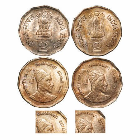 2 Rupees, 1999, Copper-Nickel, (2 Coins), Bombay Mint, Chattrapati Shivaji, two different 