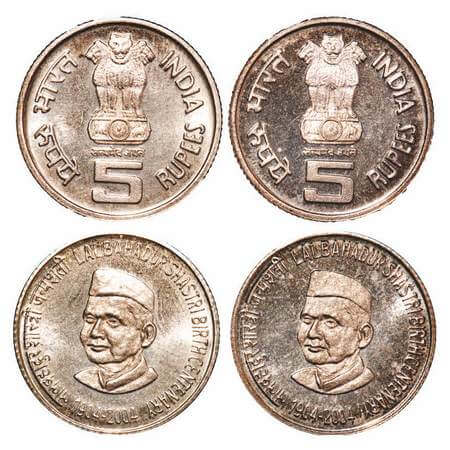 5 Rupees, 2004, Copper-Nickel, Proof, (2 Coins), Birth Centenary Lal Bahadur Shastri. Kolk