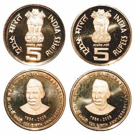 5 Rupees, 2009, Nickel-Brass, Proof, (2 Coins), 125th Birth anniversary Dr Rajendra Prasad