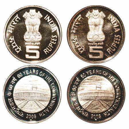 5 Rupees, 2009, Nickel-Brass, Proof, (2 Coins), 60 Years of the common wealth. Mumbai Mint