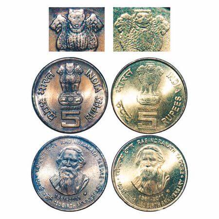 5 Rupee, 2010, Nickel-Brass, (2 Coins), Rabindranath Tagore, Hyderabad Mint Two different 