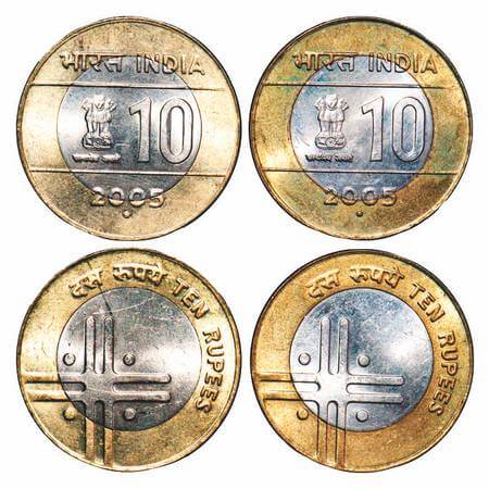 10 Rupees, 2005, Bimetal, (2 Coins), Noida Mint, Uncirculated, Rare.