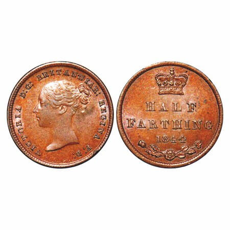 Great Britain, Copper 1/2 Farthing, 2.39g, Victoria Queen, 1844, Obv: bust to left, Rev: c