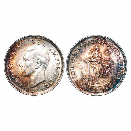 South Africa, Silver (0.800 silver) Shillings, 5.62g, 1943 AD, Obv: Bust of George VI to l