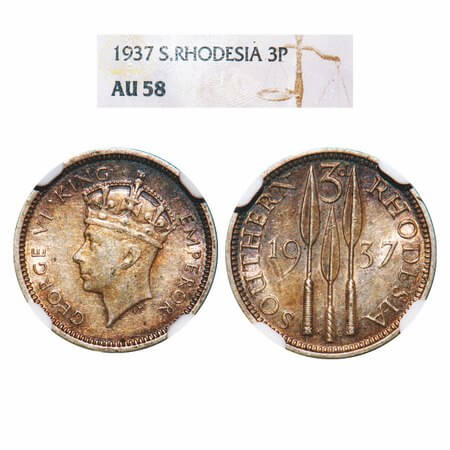 Southern Rhodesia, Silver (0.9250 silver), 3 Pence, 1937, George VI, Obv: Crowned head to