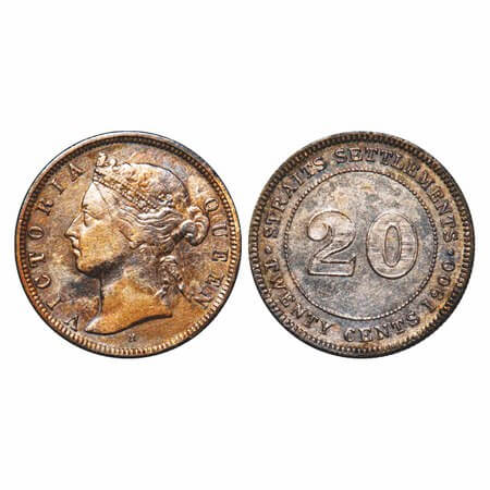 Straits Settlements, Silver 20 Cents, (0.800 silver), 5.37g, Queen Victoria, 1900 H, Obv: 