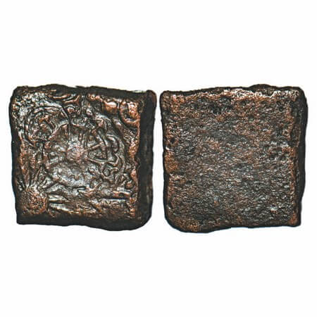 Post-Mauryan, Vidarbha Region (c. 200-100 BC), Copper Unit, 2.52g, 12.89x12.62mm, Chakra/S