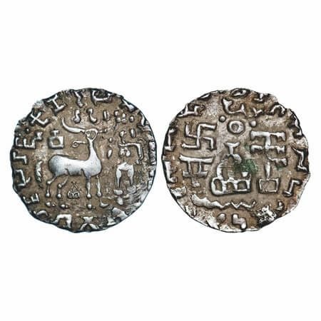 Kunindas, Amoghabhuti, (c. 200 BC), Silver Drachma, 2.13g,17.35x17.03mm, Obv: Deer standin