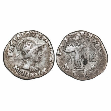 Indo Greek, Menander I (c. 160-145 BC), Silver Drachms, 2.32g, 16.52x16.09mm, Obv: Diademe