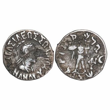 Indo Greek, Menander I, Silver Drachms, 2.38g, 16.46x16.34mm, Obv: Diademed bust of king f
