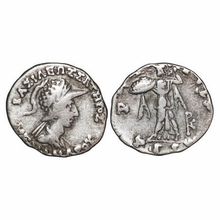 Indo Greek, Menander I (c. 160-145 BC), Silver Drachms, 2.37g, 16.92x15.24mm, Obv: Diademe