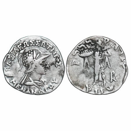 Indo Greek, Menander I (c. 160-145 BC), Silver Drachms, 2.42g, 17.95X17.29mm, Obv: Diademe