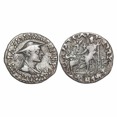 Indo-Greek, Antialcidas, Silver Drachma, 2.36g, 16.95x16.15mm, Obv: Bust of king facing to
