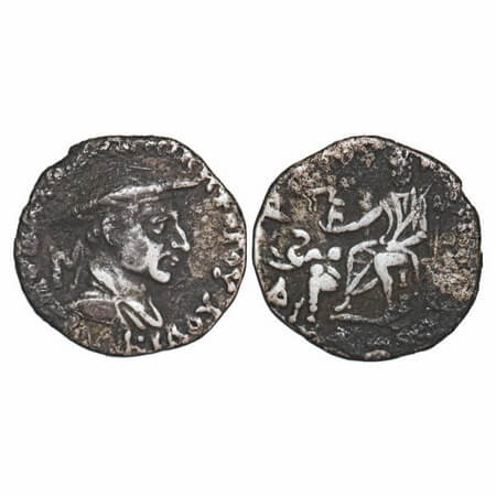 Indo-Greek, Antialcidas, Silver Drachma, 2.41g, 16.15x15.82mm, Obv: Bust of king facing to