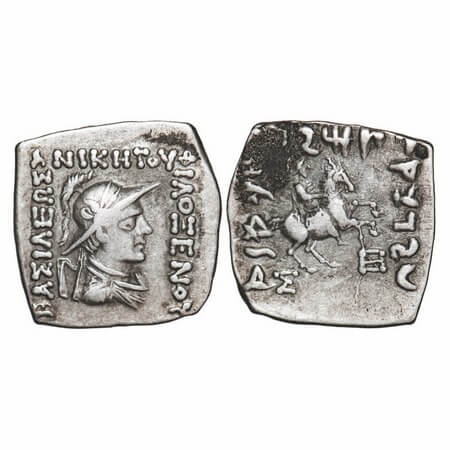 Indo-Greek, Philoxenus, Silver Square Drachma, 2.40g, 15.92x15.64mm, Obv: Diademed bust of