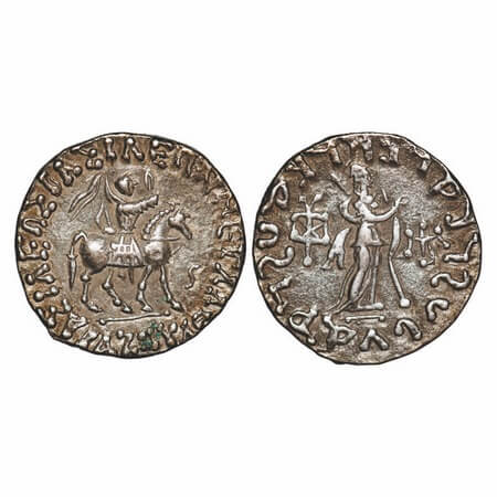 Indo-Scythian, Azes II (c. 20-1 BC), Silver Tetradrachm, 9.83g, 24.14x23.79mm, Obv: King o