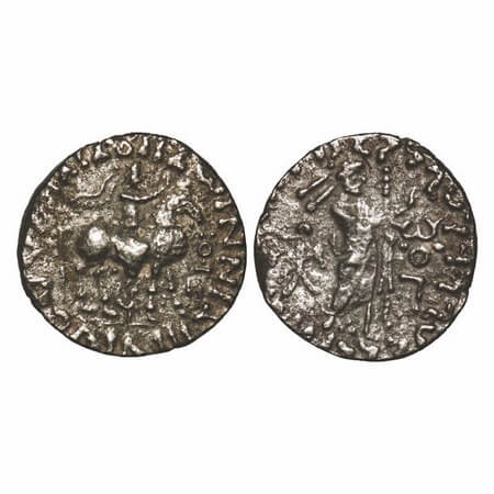Indo-Parthian, Gondophares struck by Sasan, Billon Drachma, 8.82g, 21.41x21.88mm, Obv: Kin