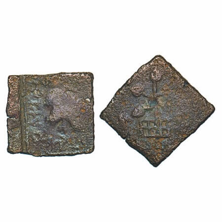 Satavahanas, Siri Satakarni (c. 100 BC), Vidarbha Region, Copper Unit, 6.34g, 23.28x23.75m