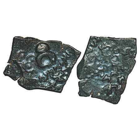 Satavahanas - alloyed Copper coin of 'bold Taurine type, Vidarbha region, attributed to Si