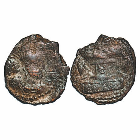 Kushano-Sasanians, Shapur II (c. 309-379 AD), Copper Drachma, 4.56g, 20.96x19.31mm, Obv: S