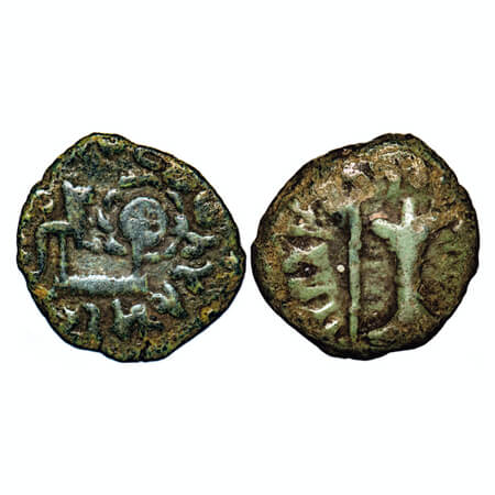 Western Kshatrapas, Kshaharata Dynasty, Bhumaka, Wheel and Lion type, (1st c. AD), Copper,