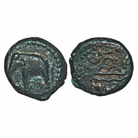 Western Kshatrapas, Kardamaka Dynasty, Damsena, Elephant facing Left Type, Potin (222-238 