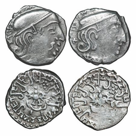 Gupta Empire, Silver Drachms, (2 coins), 1) Chandra Gupta II, (375- 415AD), Western India 