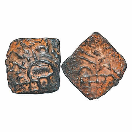 Anandas of Karwar, Banavasi Region, Chutukulananda, (280-320 CE), Square Copper, 2.44g, Ob
